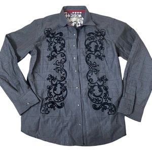 One-90-One western shirt button up gray/black velvet overlay SZ XL Rockabilly